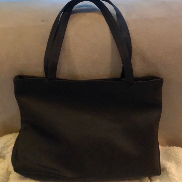 PU Leather Tote. Black with Rhinestone Bow - Picture 2 of 8